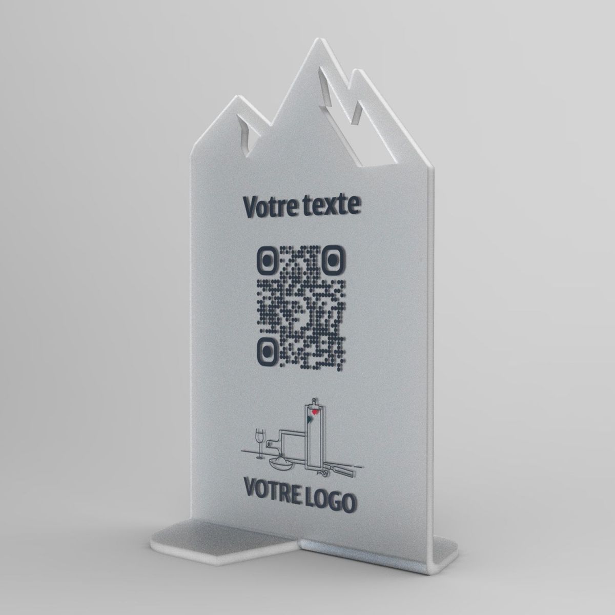 Présentoir vertical givré montagne - Support QR Code en plexiglass pour restaurant