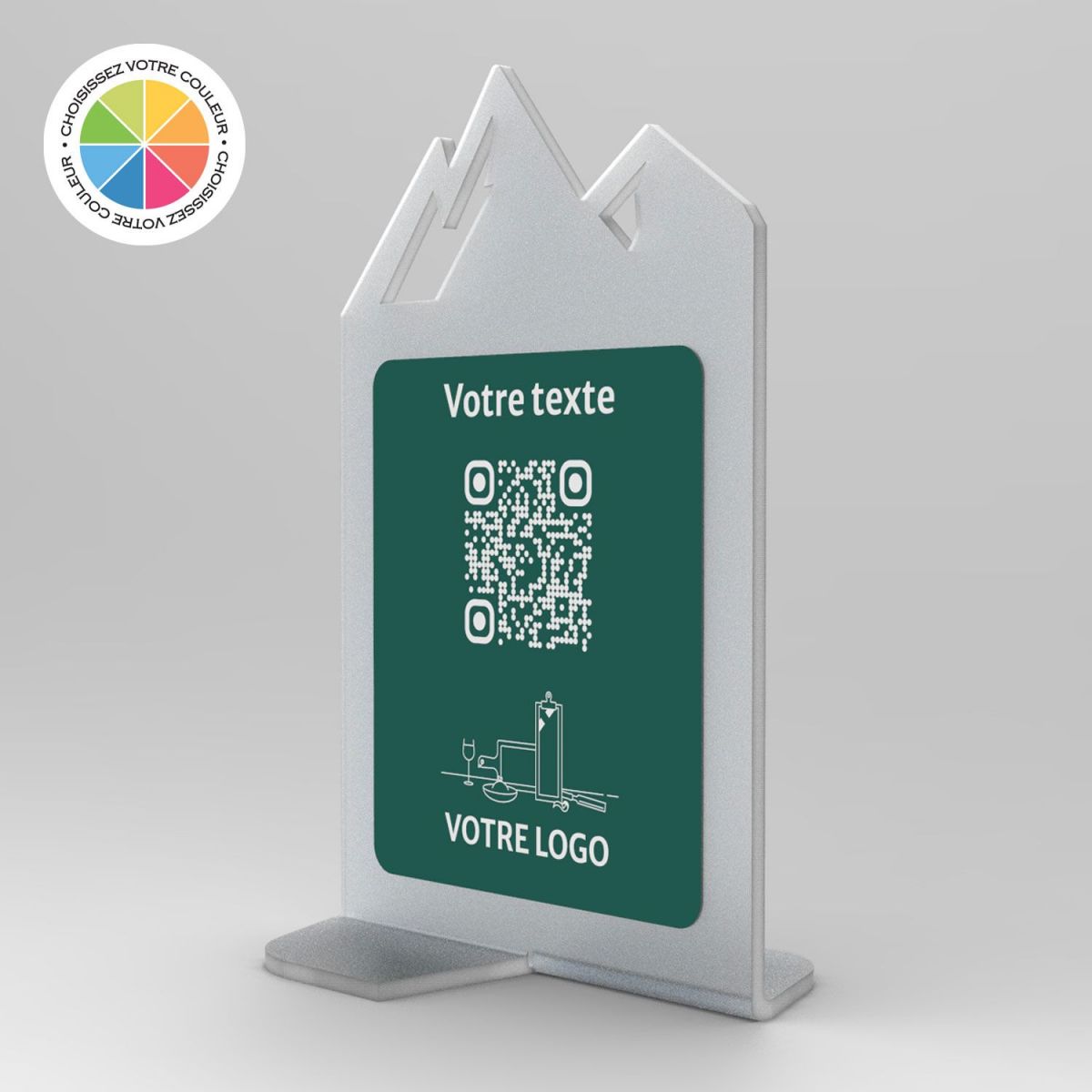 Présentoir vertical givré couleur montagne - Support QR Code en plexiglass pour restaurant