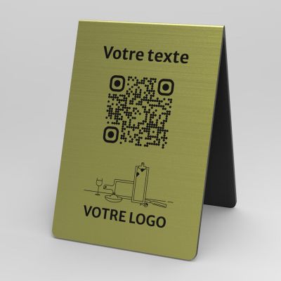 Présentoir chevalet aspect laiton rectangle - Support QR Code en plexiglass pour restaurant