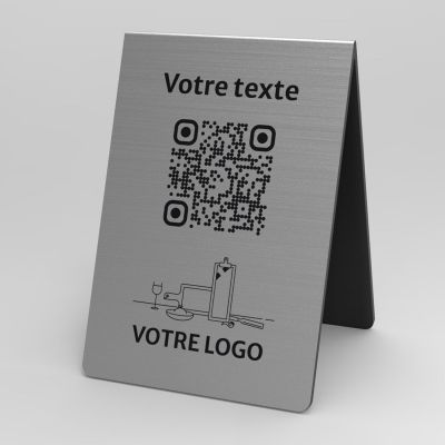 Présentoir chevalet aspect inox rectangle - Support QR Code en plexiglass pour restaurant