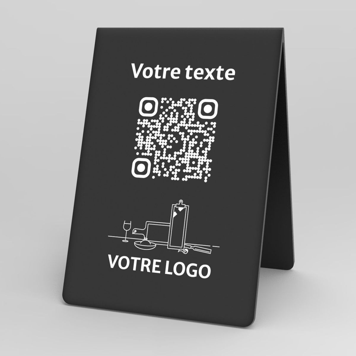 Présentoir chevalet noir rectangle - Support QR Code en plexiglass pour restaurant