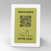 Présentoir chevalet blanc aspect laiton rectangle - Support QR Code en plexiglass pour restaurant