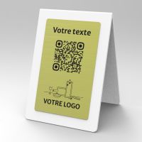 Présentoir chevalet blanc aspect laiton rectangle - Support QR Code en plexiglass pour restaurant