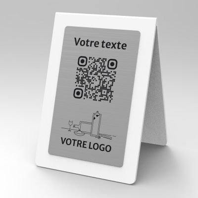 Présentoir chevalet blanc aspect inox rectangle - Support QR Code en plexiglass pour restaurant