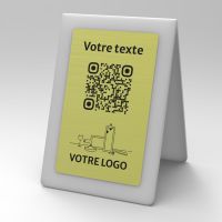 Présentoir chevalet givré aspect laiton rectangle - Support QR Code en plexiglass pour restaurant