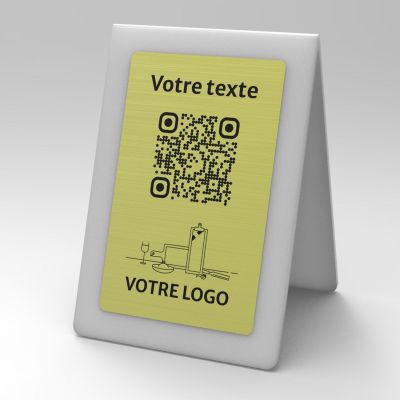 Présentoir chevalet givré aspect laiton rectangle - Support QR Code en plexiglass pour restaurant