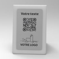 Présentoir chevalet givré aspect inox rectangle - Support QR Code en plexiglass pour restaurant