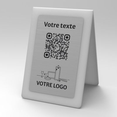 Présentoir chevalet givré aspect inox rectangle - Support QR Code en plexiglass pour restaurant