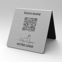 Présentoir chevalet aspect inox carré - Support QR Code en plexiglass pour restaurant