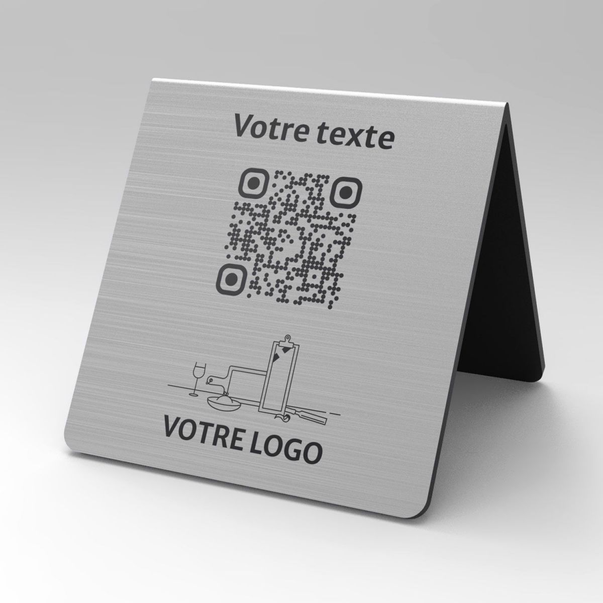 Présentoir incliné aspect inox carré - Support QR Code en plexiglass pour restaurant