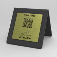 Présentoir chevalet noir aspect laiton carré - Support QR Code en plexiglass pour restaurant