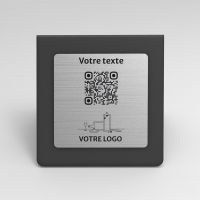 Présentoir chevalet noir aspect inox carré - Support QR Code en plexiglass pour restaurant