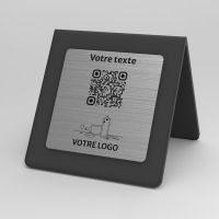 Présentoir chevalet noir aspect inox carré - Support QR Code en plexiglass pour restaurant