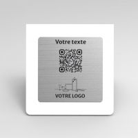 Présentoir chevalet blanc aspect inox carré - Support QR Code en plexiglass pour restaurant