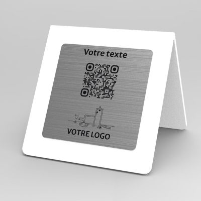 Présentoir chevalet blanc aspect inox carré - Support QR Code en plexiglass pour restaurant