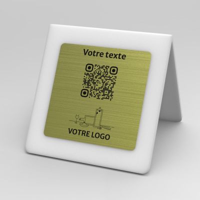 Présentoir chevalet givré aspect laiton carré - Support QR Code en plexiglass pour restaurant