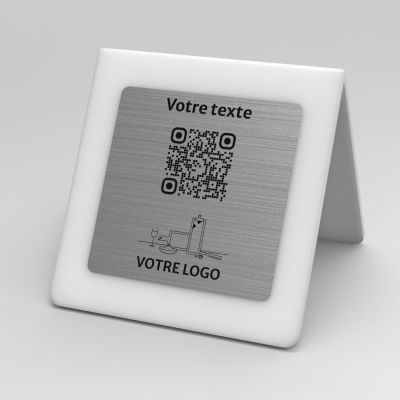 Présentoir chevalet givré aspect inox carré - Support QR Code en plexiglass pour restaurant