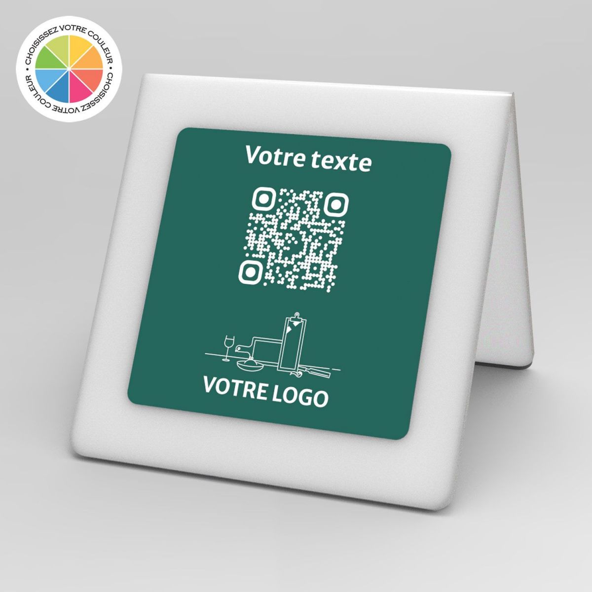 Présentoir chevalet givré couleur carré - Support QR Code en plexiglass pour restaurant