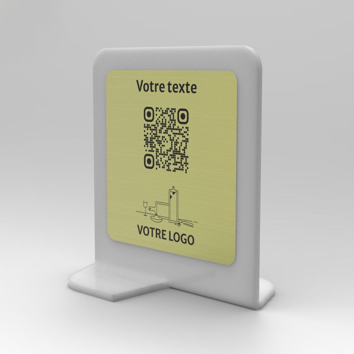 Présentoir vertical givré aspect laiton carré - Support QR Code en plexiglass pour restaurant