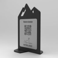 Présentoir vertical noir aspect inox montagne - Support QR Code en plexiglass pour restaurant