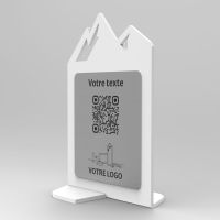 Présentoir vertical blanc aspect inox montagne - Support QR Code en plexiglass pour restaurant