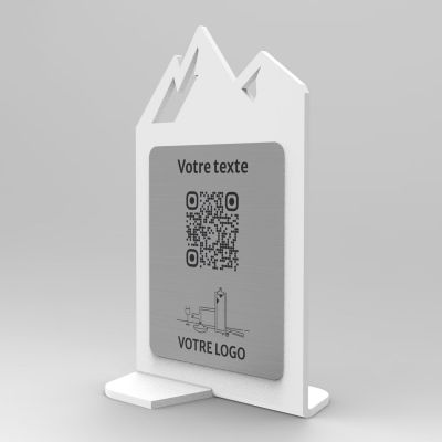 Présentoir vertical blanc aspect inox montagne - Support QR Code en plexiglass pour restaurant