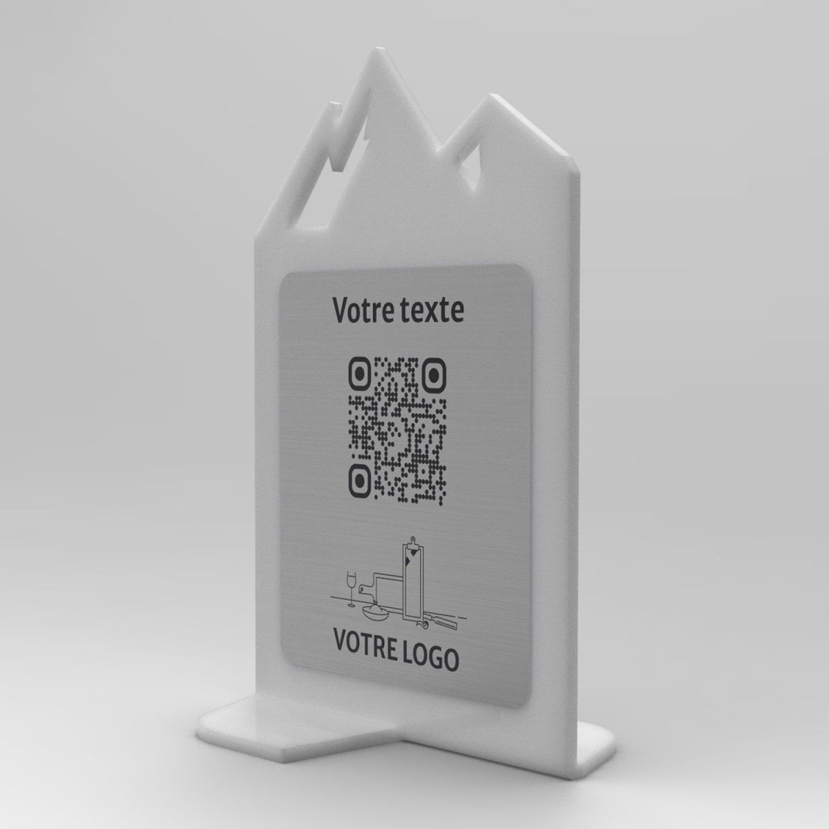 Présentoir vertical givré aspect inox montagne - Support QR Code en plexiglass pour restaurant