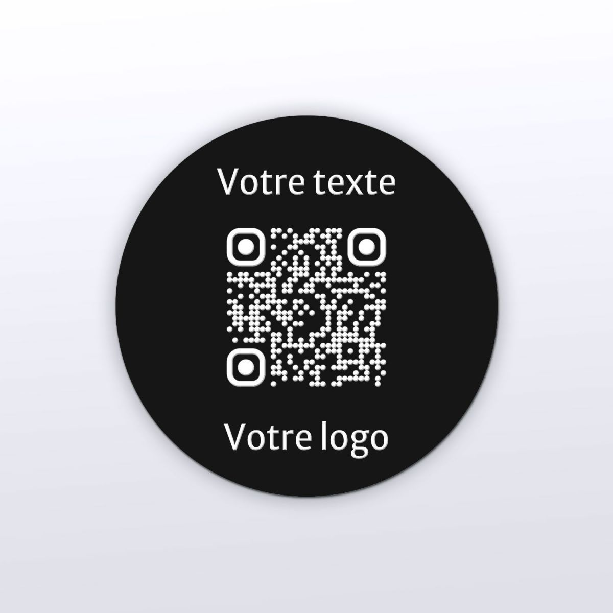 Sticker rond noir gravure blanche - Autocollant QR code