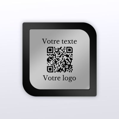 Plaque carré arrondi plexi noir + inox - plaque qr code plexiglass