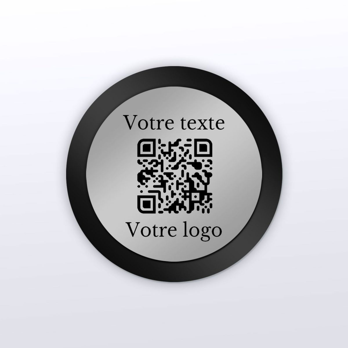 Plaque rond plexi noir + inox - plaque qr code plexiglass