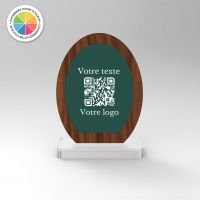 Chevalet noyer couleur ovale - Support QR Code pour restaurant