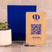 Chevalet noyer inox carré - Support QR Code pour restaurant