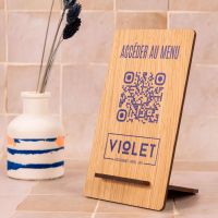 Présentoir noyer laiton rectangle - Support QR Code pour restaurant