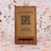 Présentoir noyer laiton rectangle - Support QR Code pour restaurant