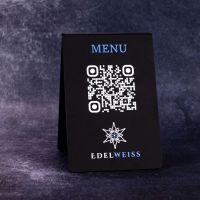 Présentoir chevalet aspect laiton rectangle - Support QR Code en plexiglass pour restaurant