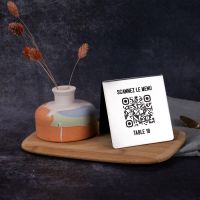 Présentoir chevalet noir aspect inox rectangle - Support QR Code en plexiglass pour restaurant