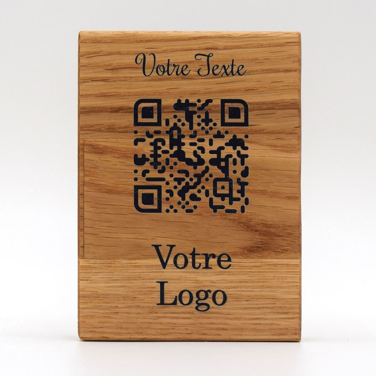 QR Code imprimé sur du chêne pour afficher la carte du restaurant biais