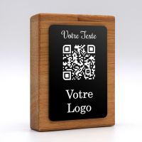 QR Code en bois avec plaque noir pour la carte du restaurant biais