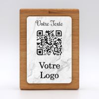 qr code totem rectangle en bois marbre blanc pour restaurant hôtel support chevalet plaque