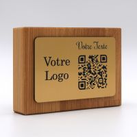 qr code totem rectangle en bois laiton pour restaurant hôtel support chevalet plaque