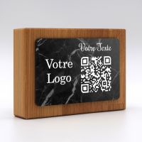 qr code totem rectangle en bois marbre noir pour restaurant hôtel support chevalet plaque