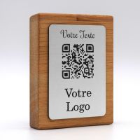 qr code totem rectangle en bois inox pour restaurant hôtel support chevalet plaque